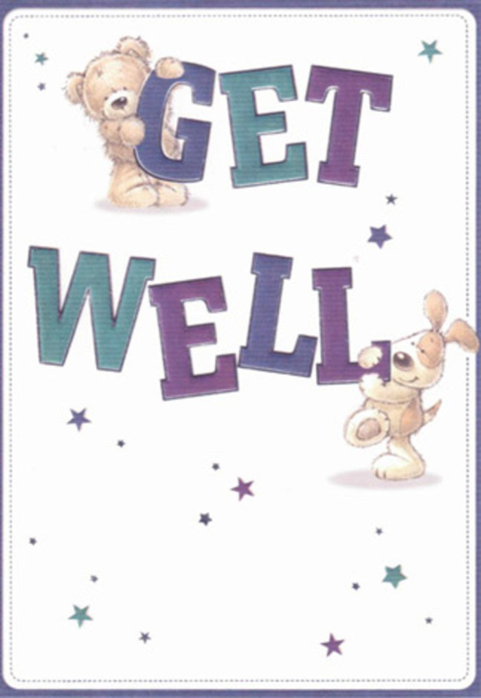 This get well card, glowing with the neighbourly warmth that defines Crayford, unfurls a miniature world of gentle encouragement. Here, a kindly bear and an exuberant puppy animate every inch-one savouring the top of bold-purple 'GET,' the other snuggling below the stately 'WELL,' their smiles as comforting as a familiar face on Crayford High Street. Around them, twinkling starbursts in airy blues and violets float like whispered wishes, their sparkle echoing the morning light filtering through a cottage window. The typeface, shaded in lively teals and plush lavenders, stands proud and uplifting against a peaceful white field, while the careful illustration style creates a sense of softness and emotional depth. The tactile suggestion of plush fur and velvety ears is almost palpable, inviting the imagination to reach out and touch these whimsical friends. Each detail, from the gentle brushwork to the confident letterforms, feels as carefully composed as a bespoke get well bouquet delivered by Flowers Crayford-crafted to lift spirits and convey heartfelt care across Crayford and the broader Bexley area. This card, filled with light and sincerity, is a celebration of everyday kindness-perfect for sending comfort, encouragement, and a little bit of local heart to someone on their way to recovery.