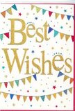 In this close-up, a celebratory Best Wishes card takes centre stage, its design full of upbeat charm that feels perfectly suited to a joyful delivery across Crayford. The background is a smooth, bright white, with just enough sheen to reflect the light softly. In the middle, the words Best Wishes sweep confidently across the card in large, flowing golden script, the foil catching tiny highlights so the letters appear to gleam like polished metal. You can almost sense the raised texture beneath your fingertips, adding a subtle sense of craftsmanship. Framing the message are arching strands of bunting, stretching from one side of the card to the other in graceful curves that mimic the gentle sway of flags in a summer breeze. Each small triangular flag is brightly coloured-deep blues, lively reds, fresh greens, sunny yellows-and many are embellished with playful patterns, such as fine stripes or scattered dots, giving the card a hand-decorated feel. Between and around these bunting lines, clusters of miniature stars and round confetti dots are sprinkled freely, as though drifting down after a jubilant cheer at a garden gathering near Hall Place. Their colours mirror the bunting and add an extra touch of sparkle and movement, without overwhelming the simple, clean layout. The card carries a mood of sincere positivity and lighthearted fun, ideal for celebrating a promotion, new baby, or milestone birthday. It looks like the perfect finishing touch to accompany a fresh bouquet sent from a local Crayford florist to mark any happy moment that deserves to be remembered.